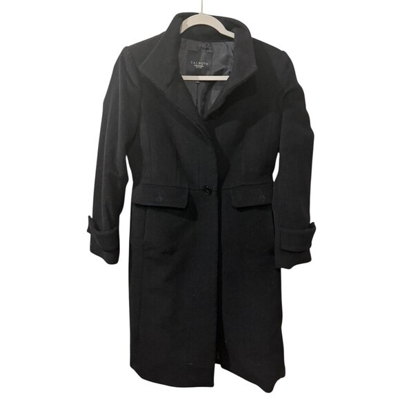 Talbots Jackets & Blazers - Talbots Womens Black Wool Blend Long Coat Size 6P With Button Front & Folded Cuf